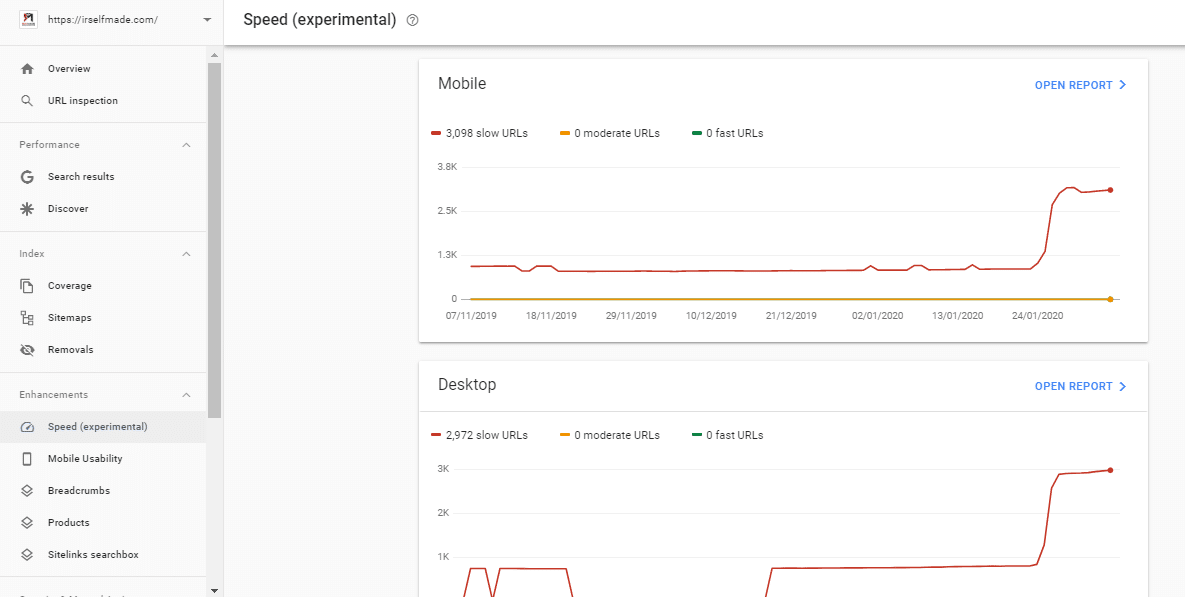 بخش enhancements-speed در سرچ کنسول